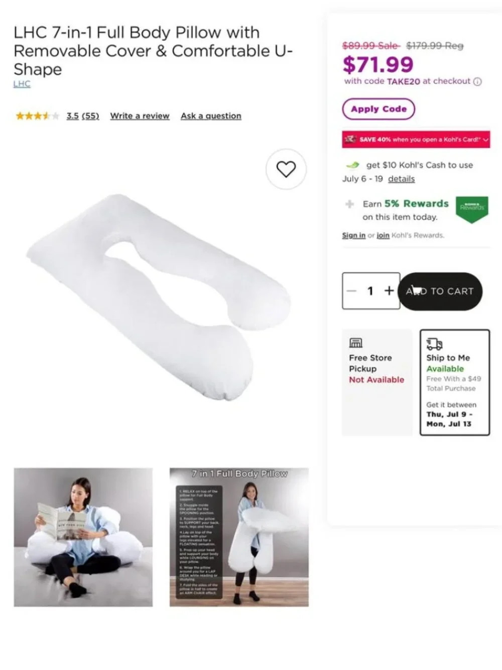 U-Shaped Full Body Pillow